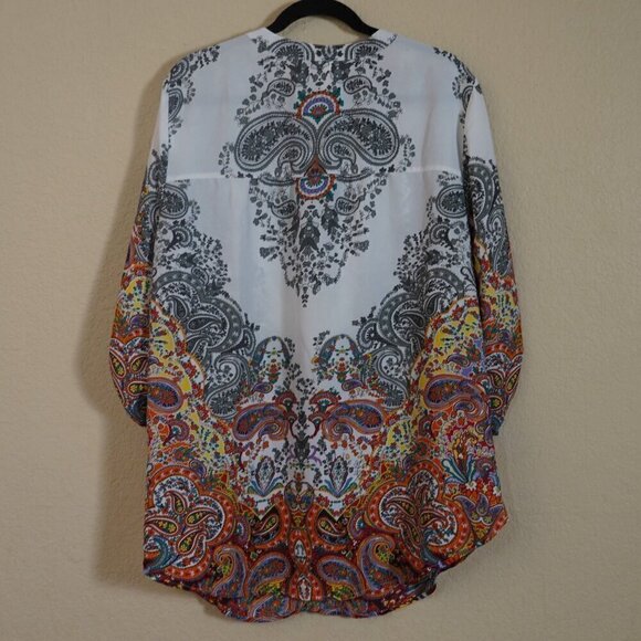 Fig and Flowers Anthropologie Womens White Rainbow Paisley Peasant Tunic Top 2X - Picture 7 of 11